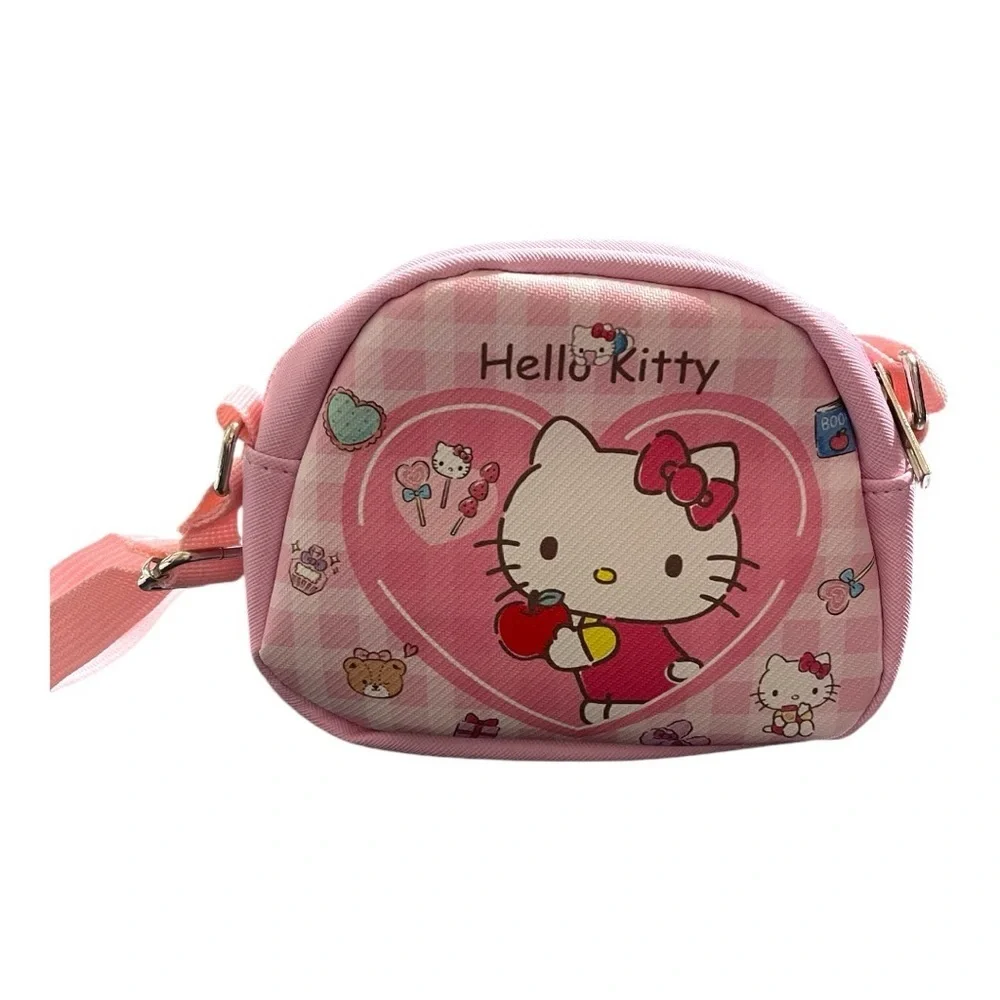 Hello Kitty Crossbody Purse - Pink Gingham Heart Design